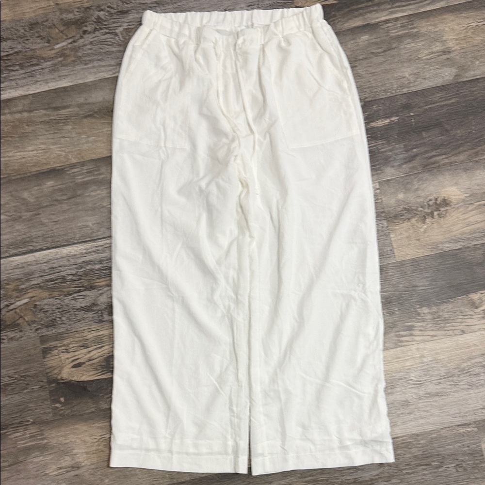 White Wide-Leg Linen Pants